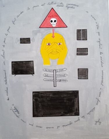 Painting titled "Les médias propagan…" by Pulsart, Original Artwork, Acrylic Mounted on Wood Stretcher frame