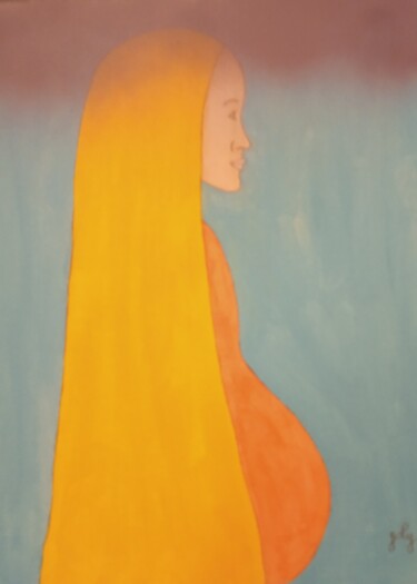 Painting titled "MARIE ATTEND UN HEU…" by Pulsart, Original Artwork, Acrylic Mounted on Wood Stretcher frame