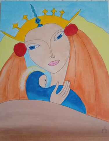 Картина под названием "MARIE ET SON NOURRI…" - Pulsart, Подлинное произведение искусства, Акрил Установлен на Деревянная рам…