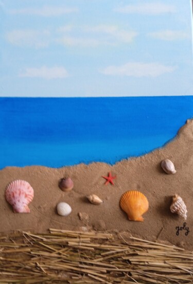 Painting titled "LE CIEL LA MER LE S…" by Pulsart, Original Artwork, Collages Mounted on Wood Stretcher frame