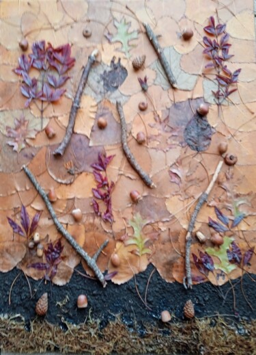 Collagen mit dem Titel "LES QUATRES SAISONS…" von Pulsart, Original-Kunstwerk, Collagen Auf Keilrahmen aus Holz montiert