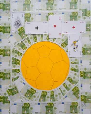 Collages intitulée "BALLON D'OR" par Pulsart, Œuvre d'art originale, Collages Monté sur Châssis en bois