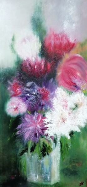 Painting titled "Bouquet in the whit…" by Olga Krivcun, Original Artwork, Oil