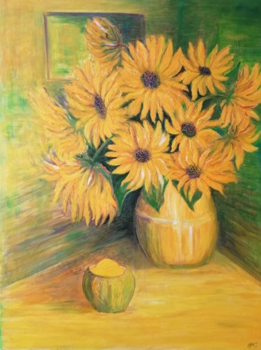 Painting titled "The sunflowers" by Olga Krivcun, Original Artwork, Oil