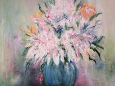 Painting titled "White flowers" by Olga Krivcun, Original Artwork, Oil