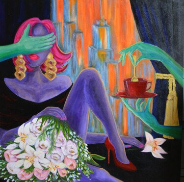 Malerei mit dem Titel "LADY after party" von Oksana Alekhina, Original-Kunstwerk, Acryl