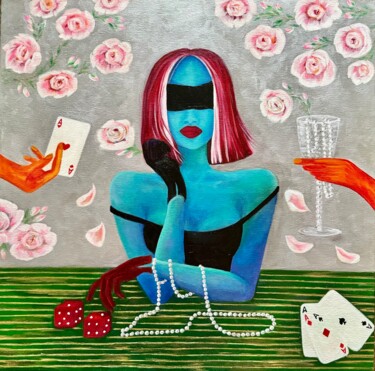Malerei mit dem Titel "LADY pokerface" von Oksana Alekhina, Original-Kunstwerk, Acryl