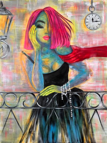 Malerei mit dem Titel "LADY late" von Oksana Alekhina, Original-Kunstwerk, Acryl