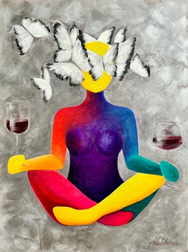 Painting titled "single Wine time" by Oksana Alekhina, Original Artwork, Acrylic