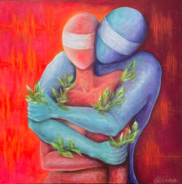 Картина под названием "LOVE being" - Oksana Alekhina, Подлинное произведение искусства, Акрил Установлен на Деревянная рама…