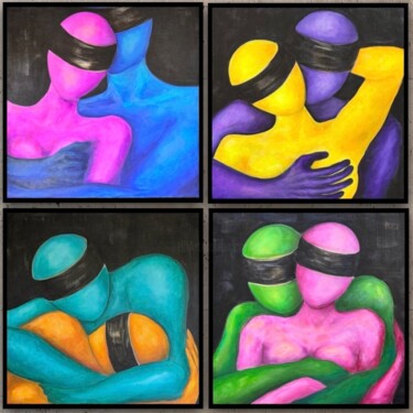 Картина под названием "hugs" - Oksana Alekhina, Подлинное произведение искусства, Акрил Установлен на Деревянная рама для но…
