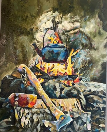 Pintura intitulada "В лесу" por Oksana Almiz, Obras de arte originais, Laca Montado em Armação em madeira