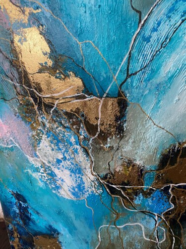 Картина под названием "Golden stream" - Oksana Almiz, Подлинное произведение искусства, Акрил Установлен на Деревянная рама…