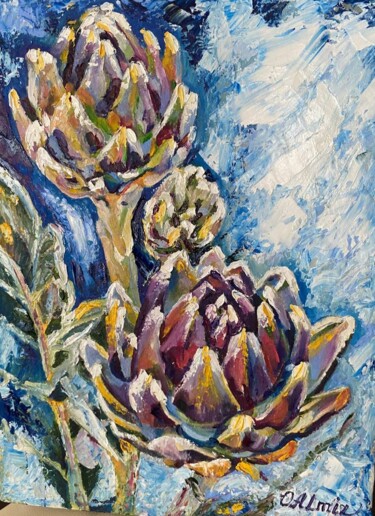 Painting titled "Artichoke" by Oksana Almiz, Original Artwork, Oil Mounted on Wood Stretcher frame