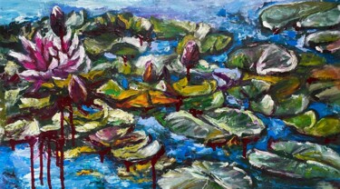 Картина под названием "Расцвела водяная ли…" - Oksana Almiz, Подлинное произведение искусства, Масло