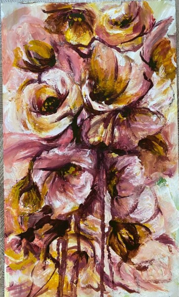 Malerei mit dem Titel "Peach Fuzz flowers" von Oksana Almiz, Original-Kunstwerk, Acryl