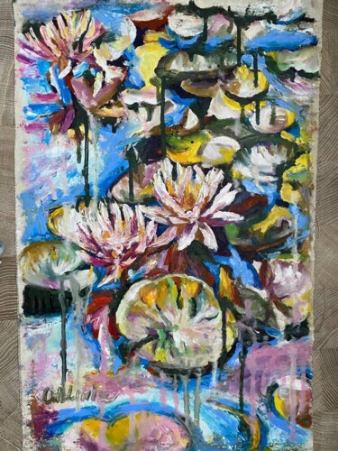Painting titled "Water lilies" by Oksana Almiz, Original Artwork, Oil