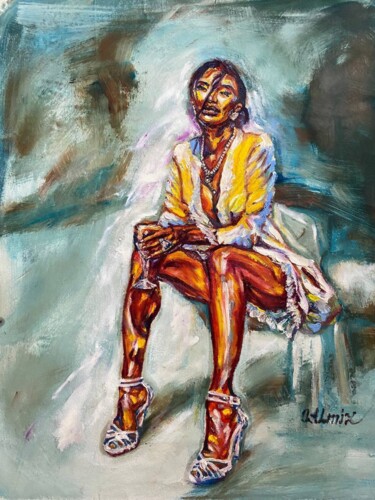Peinture intitulée "Girl with a glass" par Oksana Almiz, Œuvre d'art originale, Huile