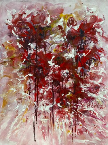 Painting titled "Red flowers" by Oksana Almiz, Original Artwork, Acrylic