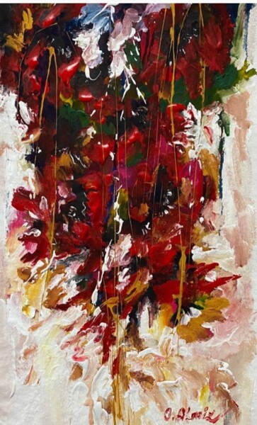 Картина под названием "Heart of flowers" - Oksana Almiz, Подлинное произведение искусства, Акрил