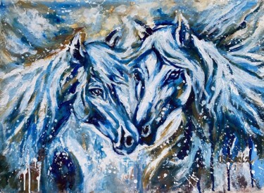 Schilderij getiteld "Horses white" door Oksana Almiz, Origineel Kunstwerk, Acryl