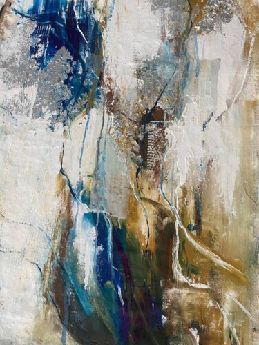Painting titled "White blue abstract" by Oksana Almiz, Original Artwork, Acrylic