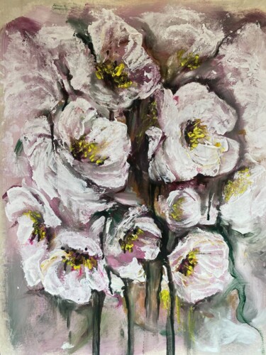 Malerei mit dem Titel "White flowers abstr…" von Oksana Almiz, Original-Kunstwerk, Acryl