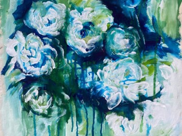 Картина под названием "White flowers" - Oksana Almiz, Подлинное произведение искусства, Акрил