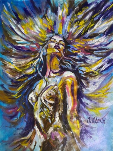 Картина под названием "Flight hair" - Oksana Almiz, Подлинное произведение искусства, Масло