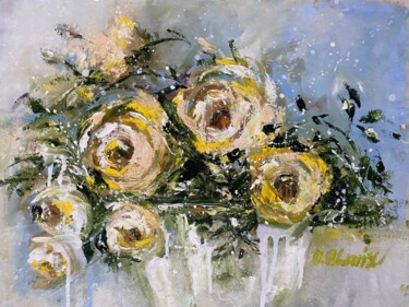 Malerei mit dem Titel "Yellow petals" von Oksana Almiz, Original-Kunstwerk, Öl