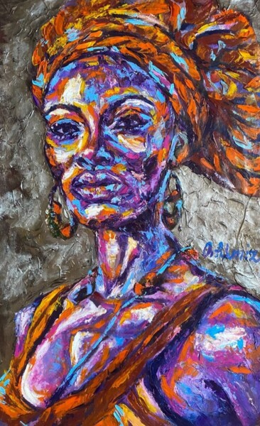 Painting titled "Африканка" by Oksana Almiz, Original Artwork, Oil