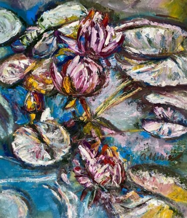 Schilderij getiteld "Water lily" door Oksana Almiz, Origineel Kunstwerk, Olie