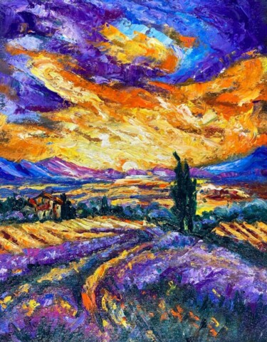 Pittura intitolato "Lavender field" da Oksana Almiz, Opera d'arte originale, Olio