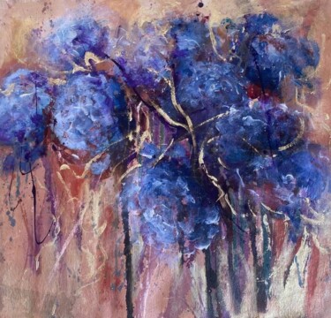 Peinture intitulée "Blue hydrangeas" par Oksana Almiz, Œuvre d'art originale, Acrylique