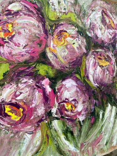 Картина под названием "Peonies flowers" - Oksana Almiz, Подлинное произведение искусства, Масло
