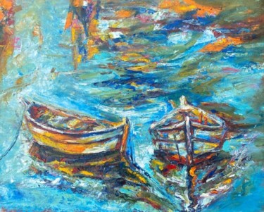 Painting titled "Boats" by Oksana Almiz, Original Artwork, Oil