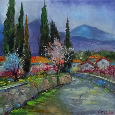 Malerei mit dem Titel "Summer landscape" von Oksana Baranova, Original-Kunstwerk, Öl