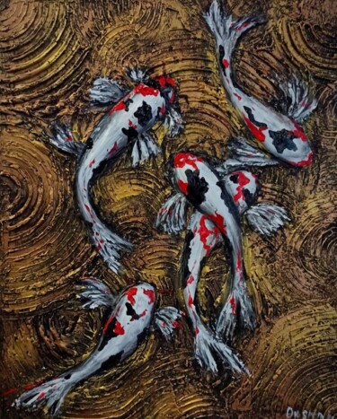 Schilderij getiteld "Japanese koi carp" door Oksana Baranova, Origineel Kunstwerk, Acryl