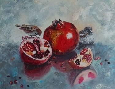 Painting titled "Pomegranates and sp…" by Oksana Baranova, Original Artwork, Oil