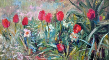 Pittura intitolato "Tulips" da Oksana Begma, Opera d'arte originale, Olio