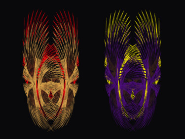 Digitale Kunst getiteld "Demon masks" door Oksana Budnichenko, Origineel Kunstwerk, Digitaal Schilderwerk