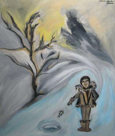 Pittura intitolato "Young Shaman Fishing" da Oksana Budnichenko, Opera d'arte originale, Olio