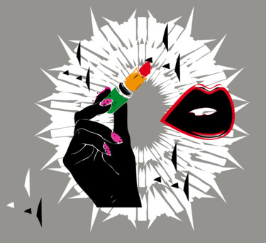 Arte digitale intitolato "Makeup, red lipstick" da Oksana Budnichenko, Opera d'arte originale, Pittura digitale