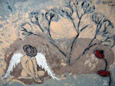 Pintura titulada "Tree, angel, lamp" por Oksana Budnichenko, Obra de arte original, Oleo