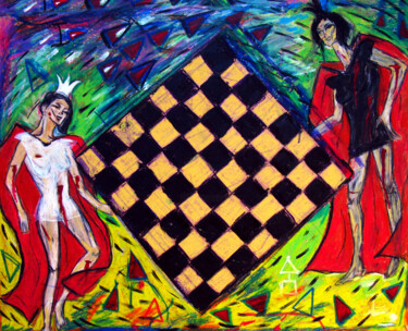 Malerei mit dem Titel "Eight queens puzzle" von Oksana Budnichenko, Original-Kunstwerk, Pastell
