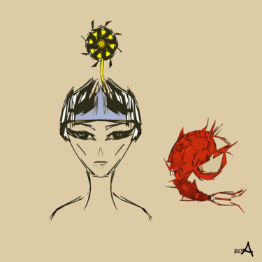 「Girl and shrimp」というタイトルのデジタルアーツ Oksana Budnichenkoによって, オリジナルのアートワーク, 2Dデジタルワーク