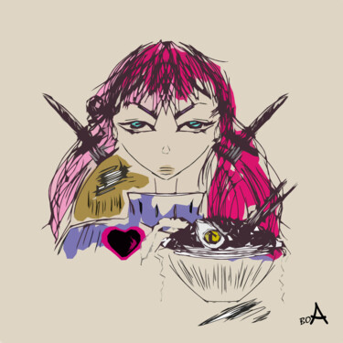 Digital Arts titled "Ninja girl lunch" by Oksana Budnichenko, Original Artwork, 2D Digital Work