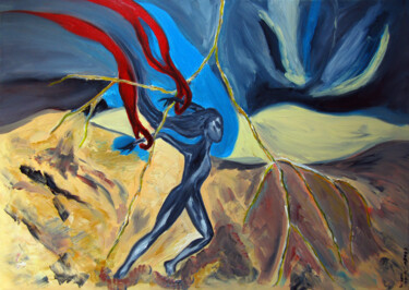 Schilderij getiteld "The Cosmic Man" door Oksana Budnichenko, Origineel Kunstwerk, Olie