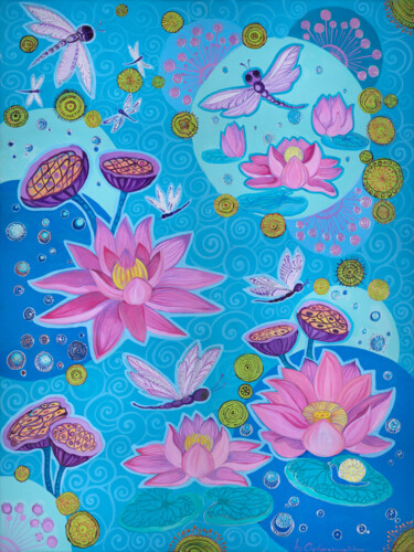 Pintura titulada ""Lotus" Beautiful a…" por Oksana Chetverikova, Obra de arte original, Acrílico Montado en Bastidor de cami…