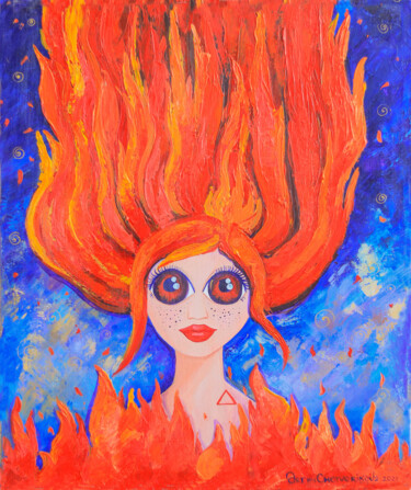 Painting titled ""Fire element"" by Oksana Chetverikova, Original Artwork, Acrylic Mounted on Wood Stretcher frame